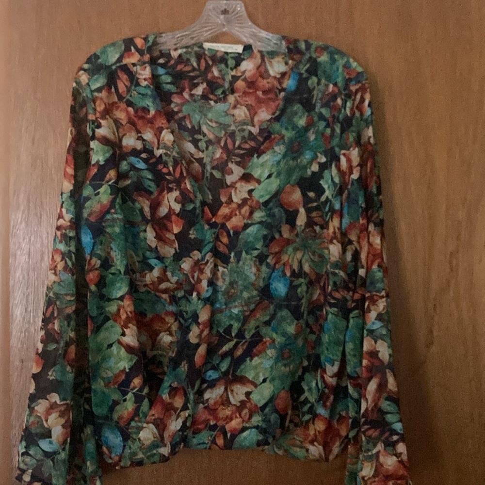 Haute Society Graphic Long Sleeve Blouse in Green and Brown